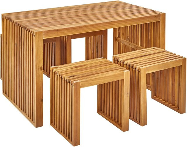 Beliani Gartentisch BELLANO mit 4 Hockern in Braun aus Holz und Stahl - Bild 1