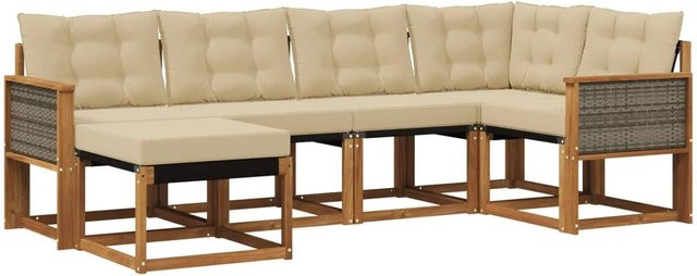vidaXL Outdoor-Sofagarnitur L-Form aus Akazienholz mit Textilene und Kissen in Natur-Beige - Bild 1