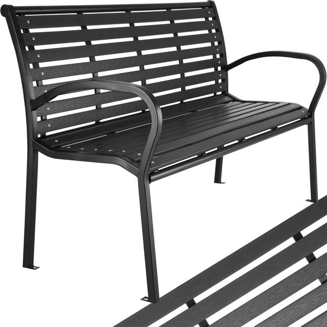 tectake Gartenbank Pino 3-Sitzer aus Stahl in Schwarz, wetterfest mit Armlehnen, B/T/H: 126 x 62 x 81,5 cm - Bild 1