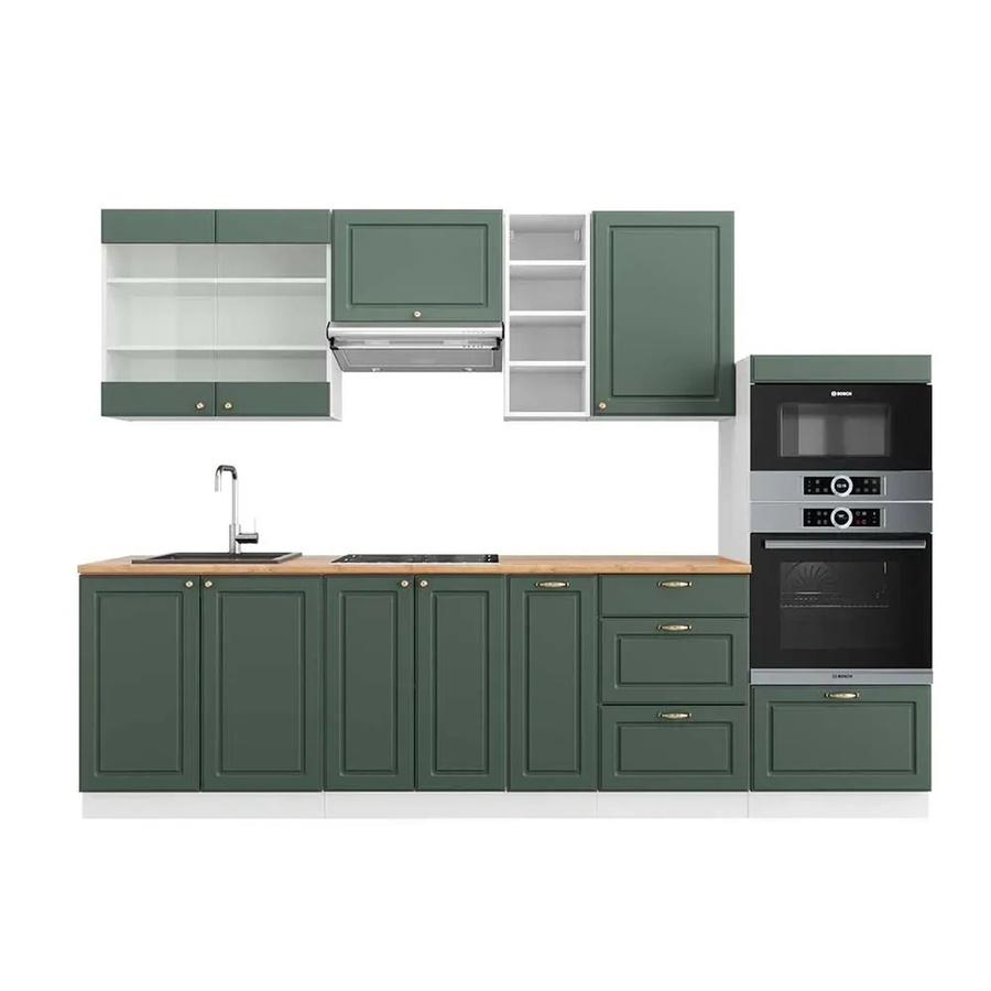 Vicco Fame-Line Küchenzeile Landhaus Stil in Grün-Gold-Weiß mit Eiche Optik, Breite: 280 cm, Höhe: 82 cm, Tiefe: 60 cm - Bild 2