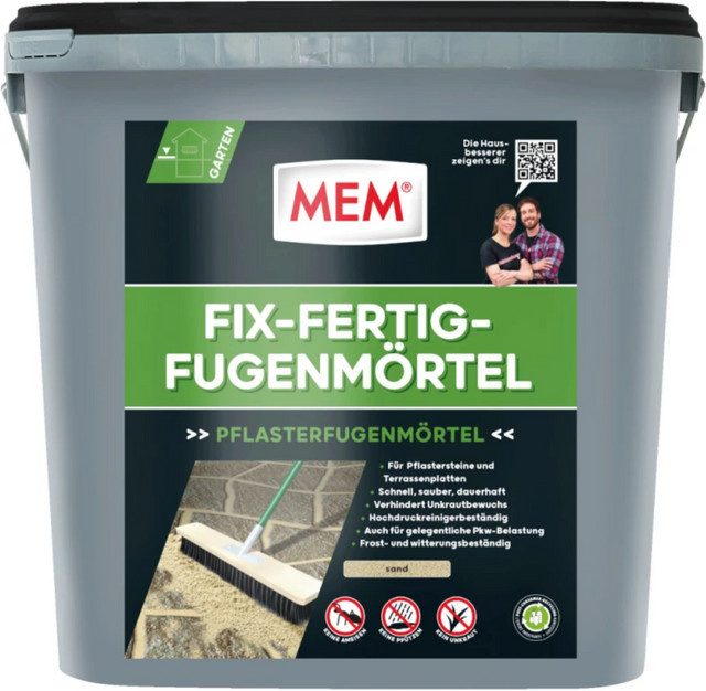 MEM Fix-Fertig-Fugenmörtel Polyurethan Frostresistent Grau Sand 12,5 kg - Bild 1