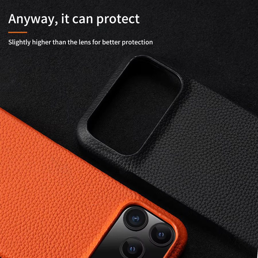Busine Echtleder Magnethülle mit MagSafe für iPhone 17 Pro Max, iPhone 16 und iPhone 15 in Grau und Orange - Bild 3