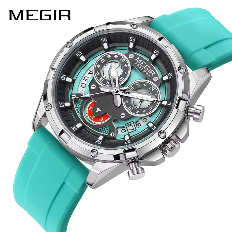 MEGIR Chronograph Quarzuhr, Blau, Silikon, Herren - Bild 2
