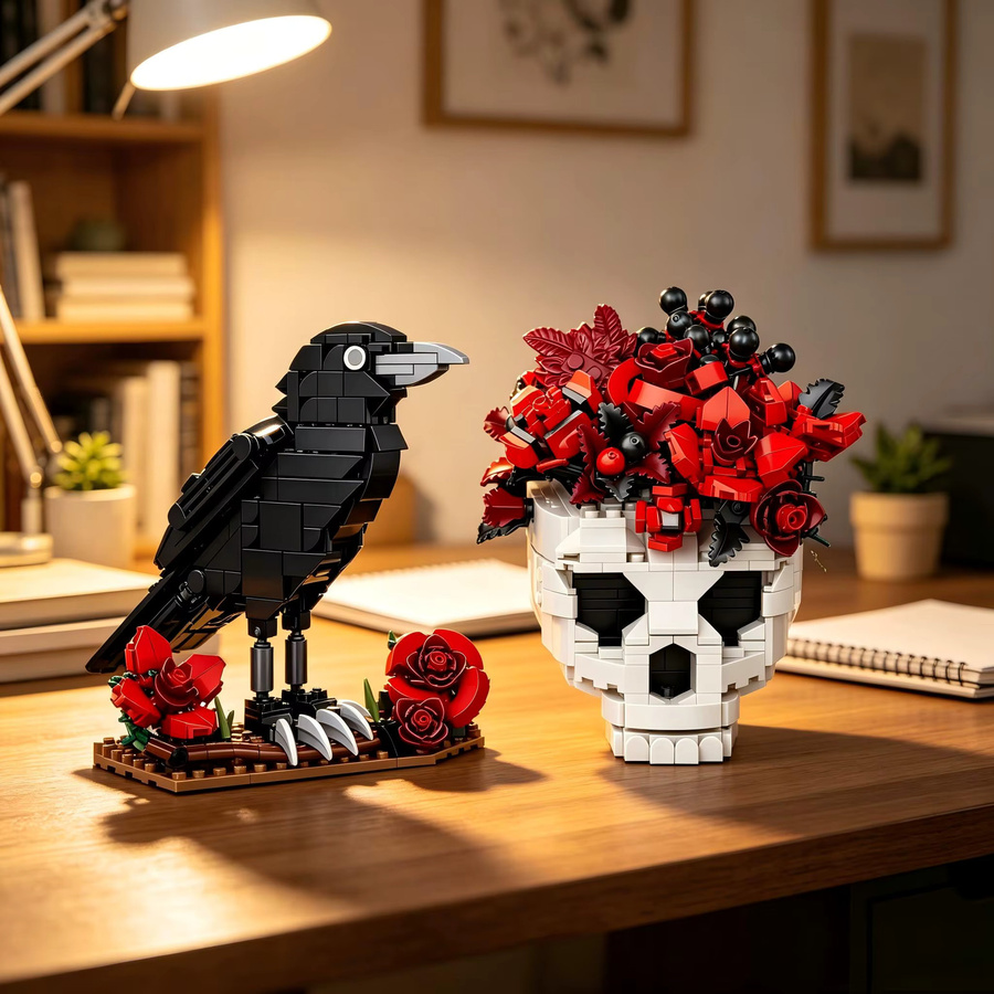 ZKZC MOC Gotischer Totenkopf Rosenblüte Dornenkrähne, Bausteine-Set, Fantasy - Bild 2