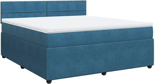 vidaXL Boxspringbett mit Matratze in Blau und Weiß, Hybrid-Design aus Samt, B/T: 180 x 200 cm - Bild 1
