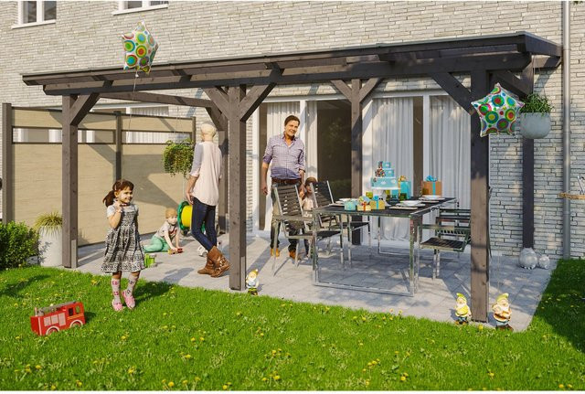 Skan Holz Terrassenüberdachung Siena in Schiefergrau mit Polycarbonat Doppelstegplatten, B: 541 cm, T: 350 cm - Bild 1