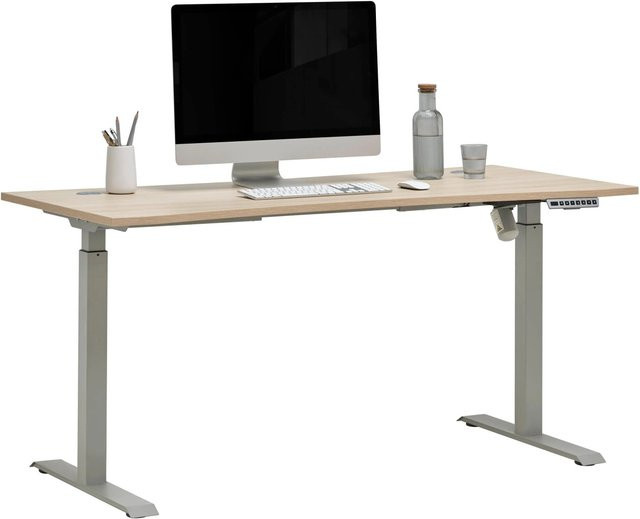Mömax Elektrischer Schreibtisch in Eiche und Silber, Höhenverstellbarer Arbeitstisch für das Home-Office - Bild 1