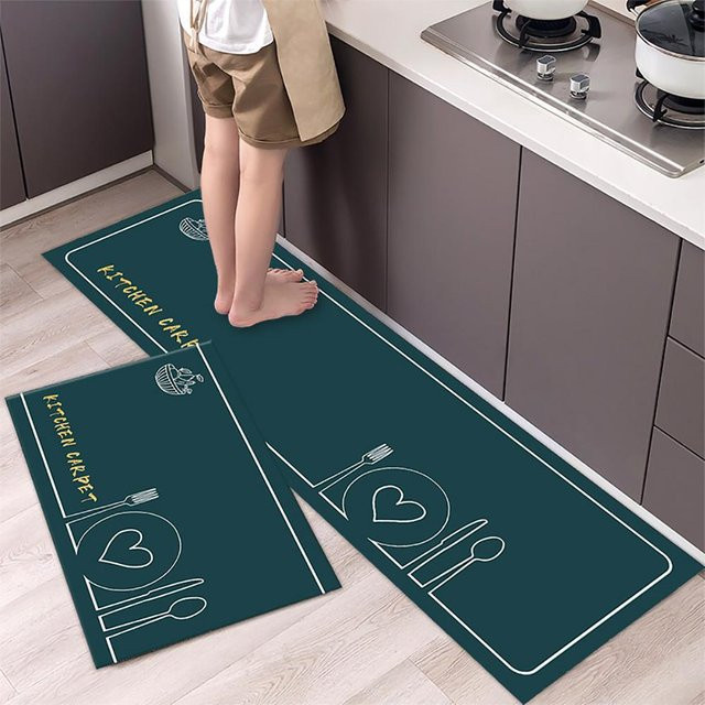 Karpetti Küchenbodenmatte mit Streifenmuster in Petrol, weich und rutschfest, B/T: 120 x 40 cm - Bild 1