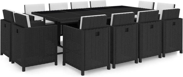 vidaXL 13-tlg Garten-Essgruppe aus Poly Rattan mit Glas-Tischplatte und Auflagen in Schwarz - Bild 1