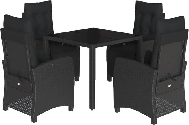 vidaXL 5-teilige Garten-Essgruppe aus Poly-Rattan mit Kissen in Schwarz - Bild 1