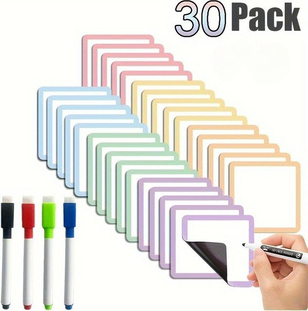30er-Pack Wiederverwendbare Magnetische Whiteboard-Notizen mit Marker, Trocken Abwischbare Klebeetiketten in Multicolour für Kühlschrank, Büro und Haushaltsorganisation - Bild 1