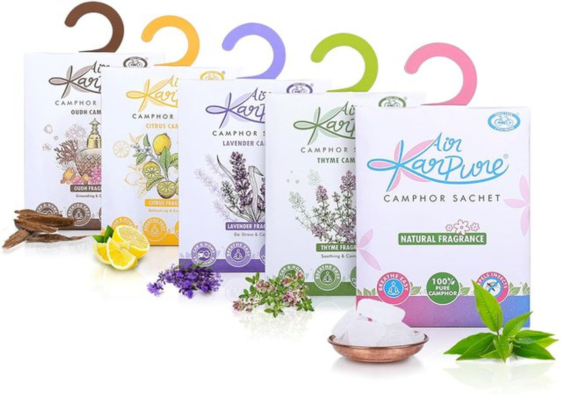 Cycle Pure Kampfer-Lufterfrischer Sachets 5er-Pack mit verschiedenen Düften wie Oud, Zitrus, Lavendel und Thymian für Zuhause, Büro, Auto und Kleiderschrank, mehrfarbig - Bild 1