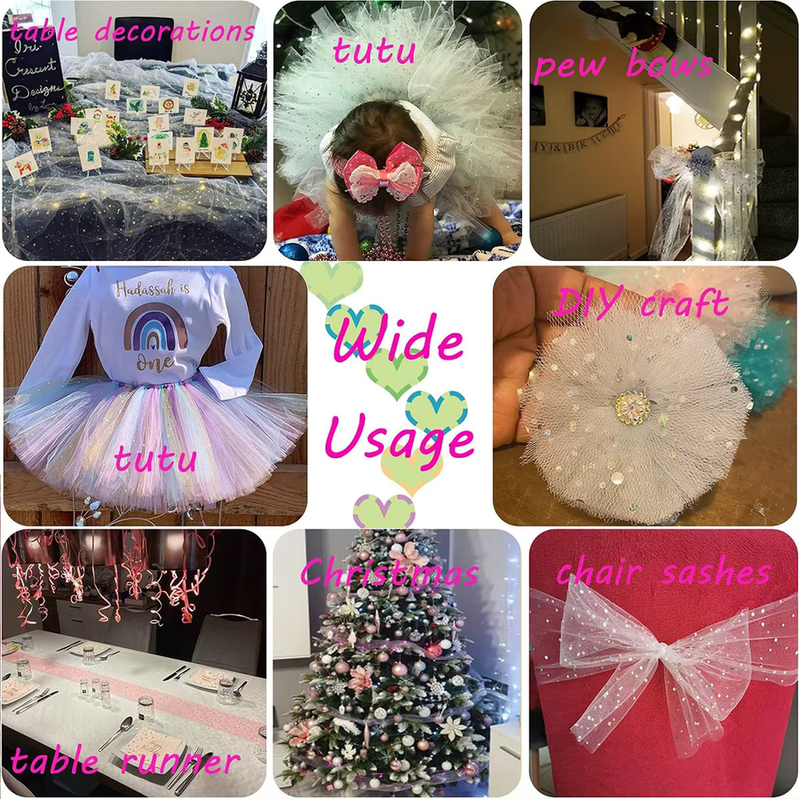 Glitzer Mesh Ribbon von Huiran in Multicolor, 15 cm Breite und 9,14 m Länge für Hochzeitsdeko, Weihnachtsbaumschmuck und Kränze - Bild 4