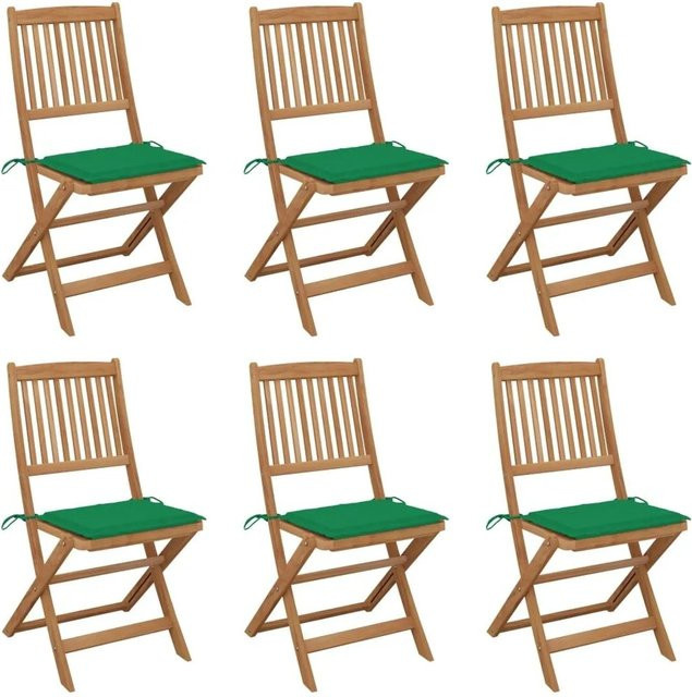 6er Set vidaXL Klappbare Gartenstühle aus Akazien-Massivholz mit grünen Kissen - Bild 1