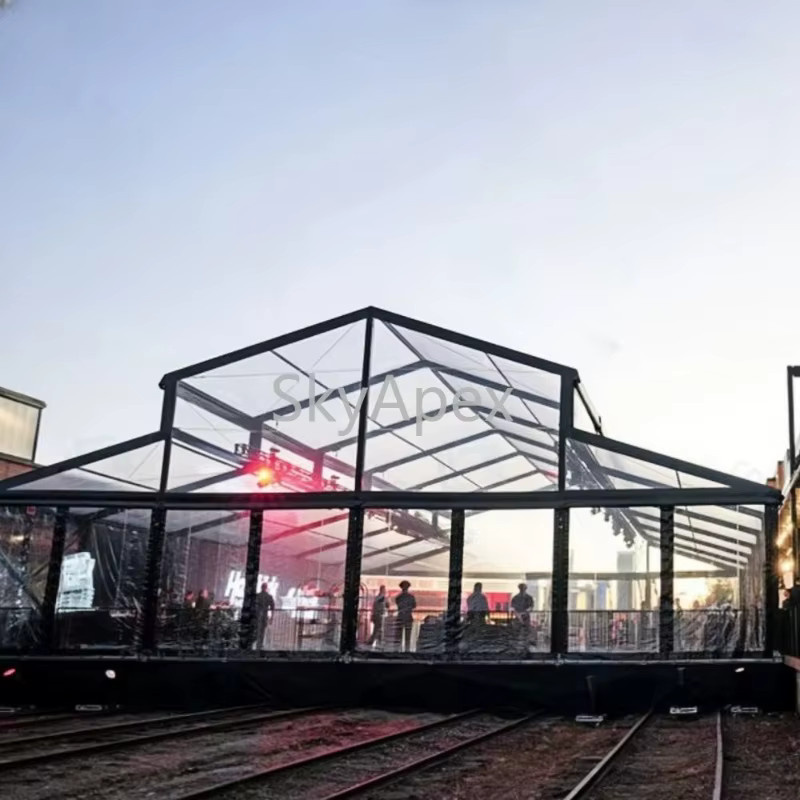 Transparentes Festzelt mit schwarzem Aluminiumrahmen und klarer PVC-Abdeckung für Hochzeiten und Partys, geeignet für 500 Personen - Bild 3