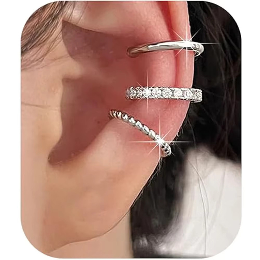 duobeiduo 3er-Set Ohrklemmen Creolen, 925 Silber, Zirkonia, Damen - Bild 1