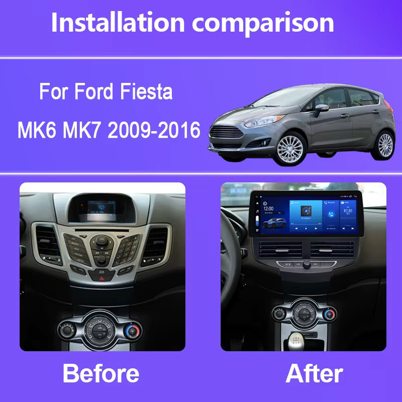 Roadonline Android 15 Auto-Multimedia-Player für Ford Fiesta MK6 MK7 2009-2016, 12,3 Zoll, 8-Kern, 8G+256G, mit GPS, 4G und WIFI, Schwarz/Silber - Bild 2