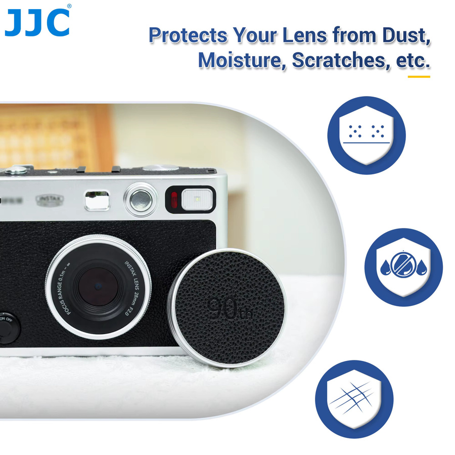 JJC Retro Leder Objektivdeckel für Fujifilm Instax Mini EVO in Schwarz und Silber - Bild 4