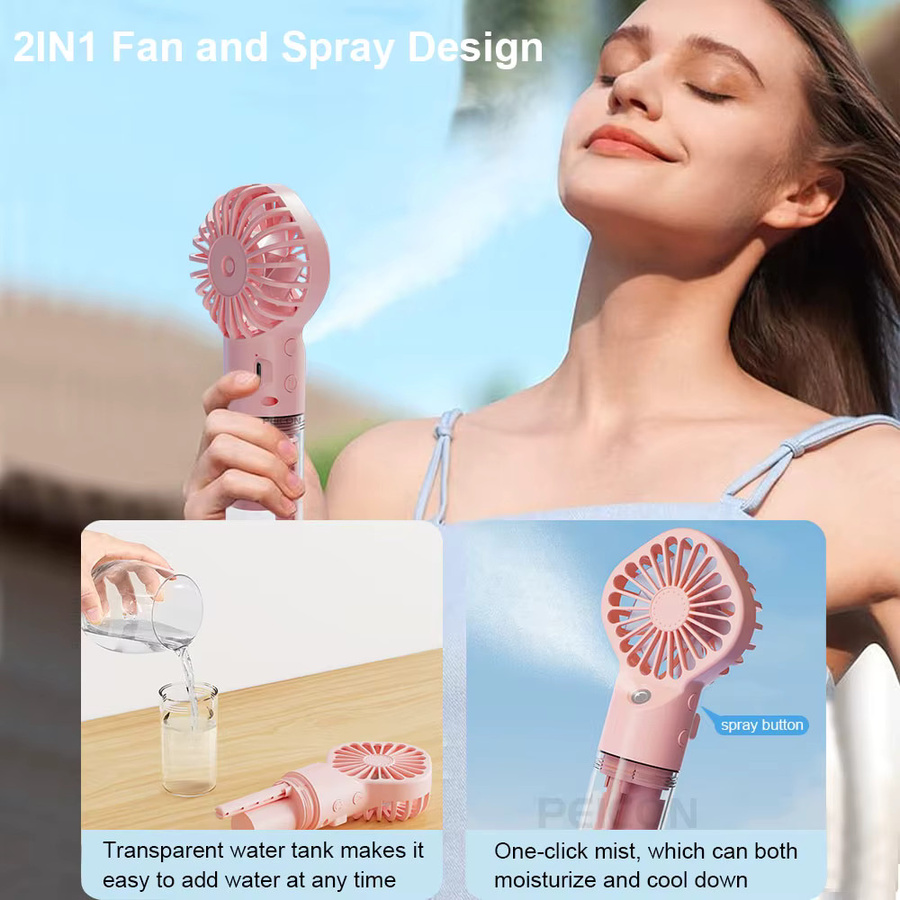 Tragbarer Mini-Luftbefeuchter-Ventilator von raugee in Pink, wiederaufladbarer USB-Handventilator mit Wasserspray, B/T/H: 15,7 x 6,8 x 6,8 cm - Bild 3
