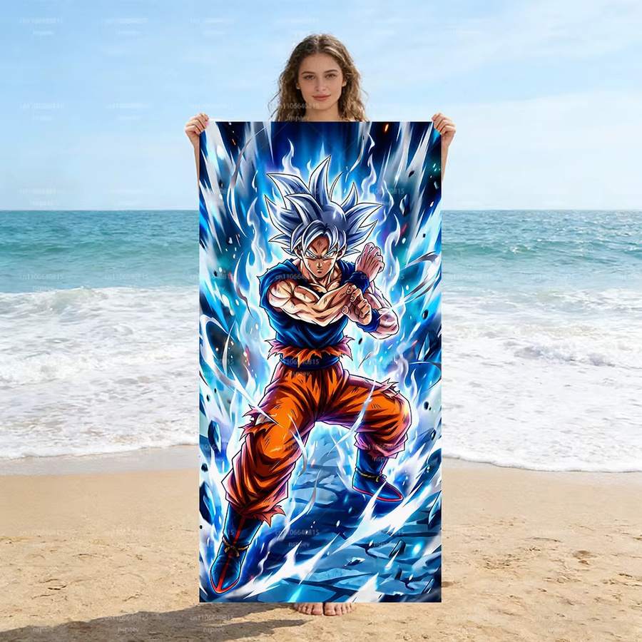 Bandai Dragon Ball Ultra Instinct Goku Strandtuch in Blue Ice Flame, schnelltrocknendes Mikrofaser Badetuch für Erwachsene - Bild 6