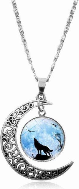Rui Di Halskette, Heulender Wolf Mond, Kristall, Silber, Weiß, Unisex - Bild 1