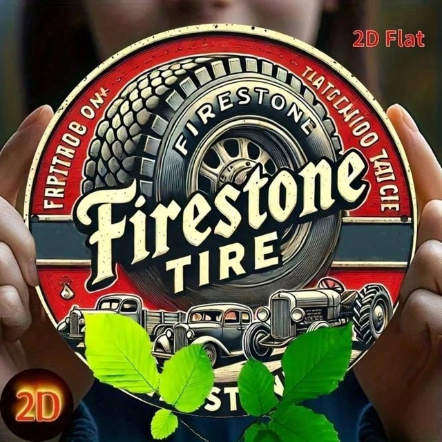Vintage Metallschild Firestone Tire von CIFBUY, rundes Blechschild für Garage und Wanddekoration, Durchmesser: 20,32 cm, Mehrfarbig - Bild 1