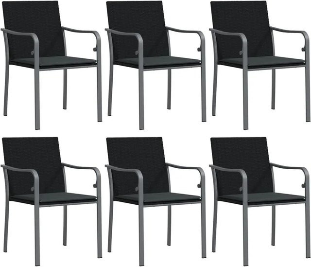 Furnicato Gartenstuhl-Set aus Poly Rattan mit Kissen, 6 Stück, Schwarz, B/T/H: 56 x 59 x 84 cm - Bild 1