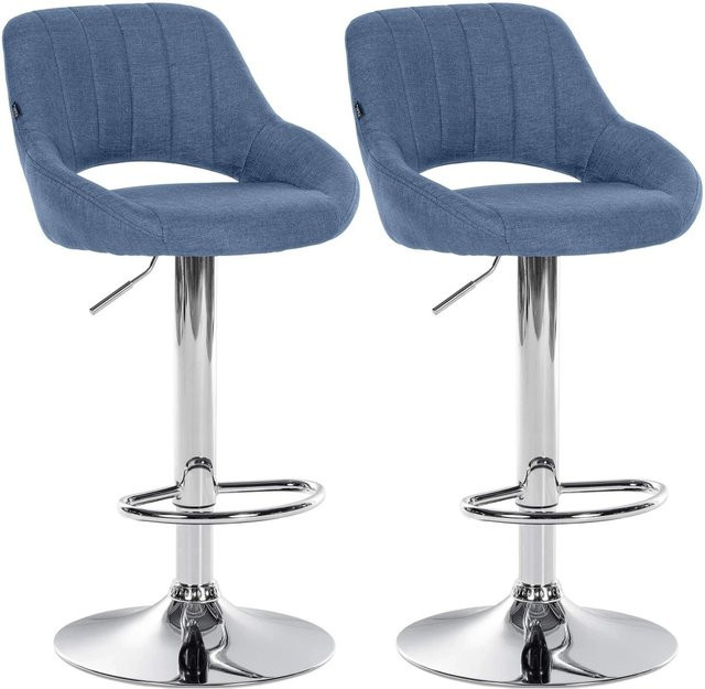 2er Set Barhocker DELUKE SEGAD in Blau mit Lehne und silbernen Metallfüßen, B/T/H: 47 x 48 x 85 cm - Bild 1