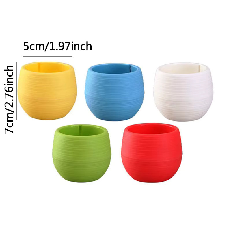5er Set Mini Blumentöpfe aus Kunststoff in Candy-Farben, runde Sukkulententöpfe mit Entwässerungslöchern von ZYF, Multicolor und Gelb - Bild 5
