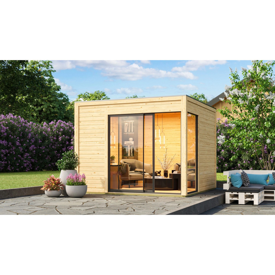 Karibu Gartenhaus Kubus 1 aus Massivholz in Brown mit Flachdach und vormontierter Tür, B/T/H: 304,5 x 304,5 x 240,0 cm - Bild 2