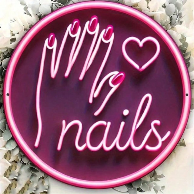 CIFBUY Rundes Neon-Nagelkunst-Hängeschild in Rosa, Wanddekoration aus Metall mit geometrischem Herz-Design, Durchmesser: 20,32 cm - Bild 1
