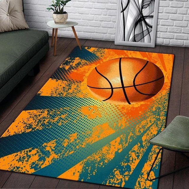 Rutschfester Basketball Teppich in Orange für Wohnzimmer, Küche oder Schlafzimmer, B/T: 60 x 40 cm - Bild 1