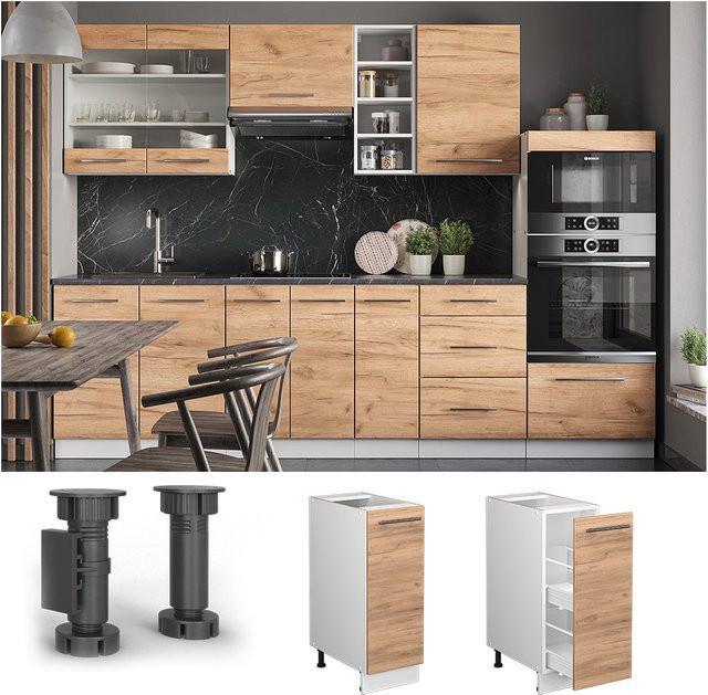 Vicco Apothekerunterschrank Fame-Line Küchenschrank in Weiß und Eiche mit 30 cm Breite - Bild 1