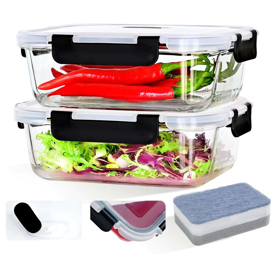 SAEIV Lebensmittel-Aufbewahrungsbehälter aus Borosilikatglas, transparent, 1040 ml, BPA-frei und auslaufsicher mit Clip-Verschluss - Bild 1