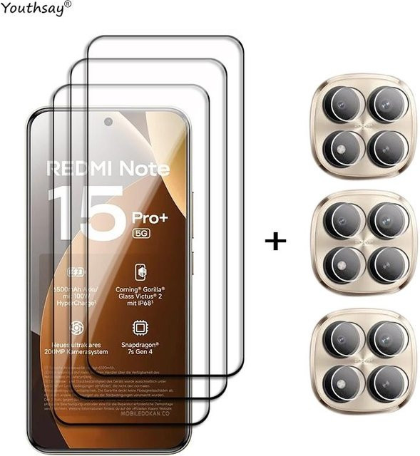 Jugendsay 6-in-1 Displayschutzfolie aus gehärtetem Glas für Redmi Note 15 Pro Plus 5G inklusive Kamerafolie, transparent - Bild 1