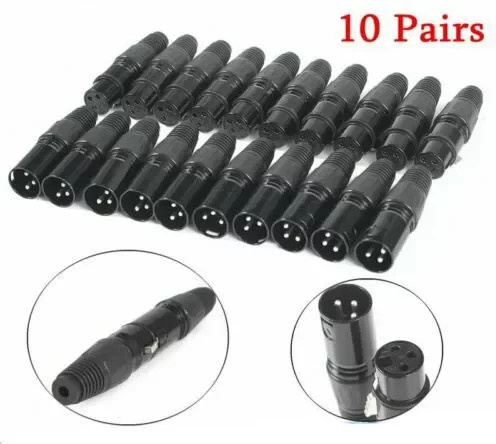 10 Paar XLR DMX 3-polige Mikrofon-Audiokabel mit männlichen und weiblichen Steckverbindern in Schwarz - Bild 1