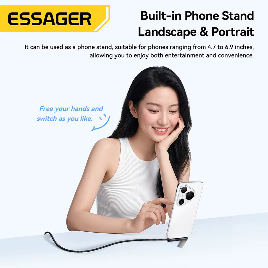 Essager 2-in-1 USB-C-Kabel mit integriertem Telefonständer, 240W Schnellladekabel für iPhone, iPad, Macbook, Xiaomi und Samsung - Bild 3