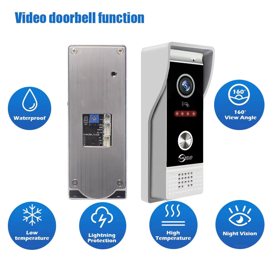 Anjielosmart Video-Intercom-System mit 4,3 Zoll LCD-Display, 2-Wege-Kommunikation, RFID-Kartenfunktion und Metall-Türklingel inklusive Schloss in Weiß - Bild 4
