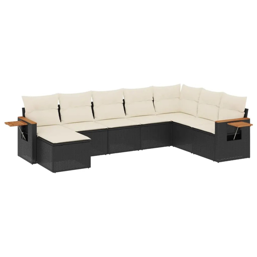 vidaXL 8-teilige Garten-Sofagarnitur aus Poly-Rattan und Akazienholz in Schwarz mit Kissen - Bild 2