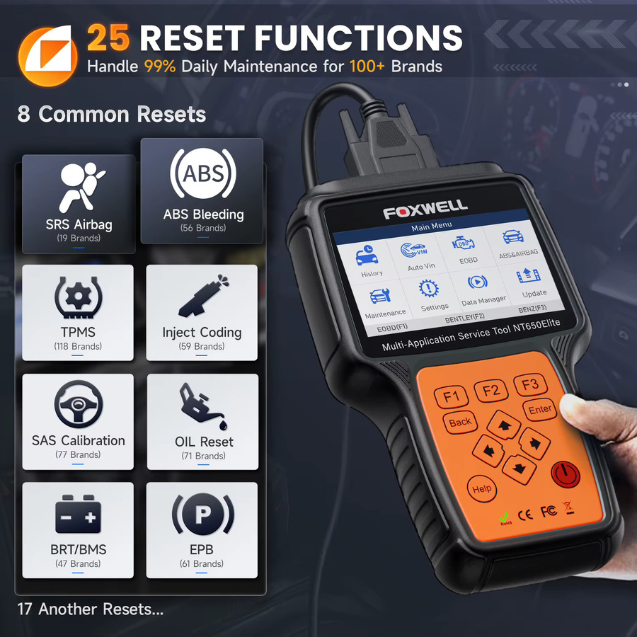 FOXWELL NT650 Elite Auto-Diagnosetool in Schwarz mit ABS- und SRS-Scan-Funktion, Live-Daten und über 25 Reset-Funktionen sowie OBD-Scanner - Bild 3