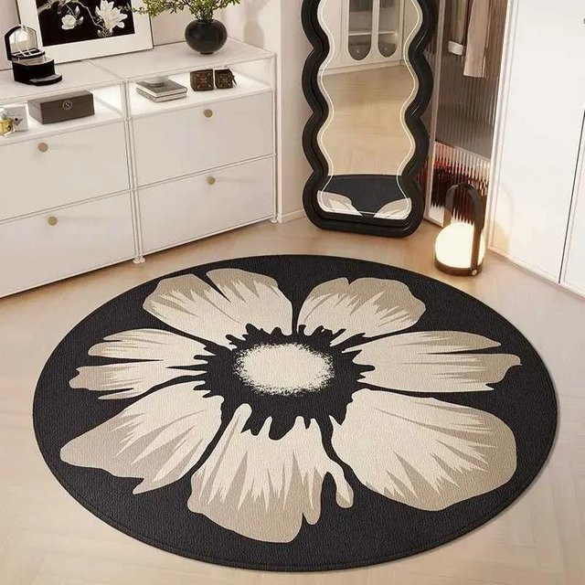 Runde Miniso Fußmatte mit Blumenmuster in Grau, rutschfest und waschbar, Durchmesser: 40 cm - Bild 1
