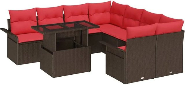 vidaXL Gartensofa-Set aus Polyrattan in L-Form mit Kissen und integriertem Stauraum, Braun - Bild 1