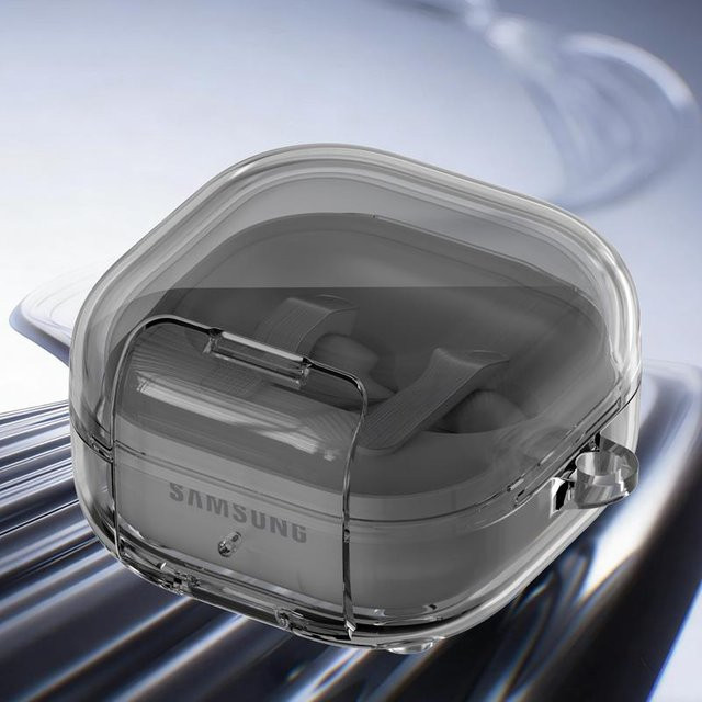 Samsung Galaxy Buds 4/4 Pro Schutzhülle Transparent mit Halterung und Schalterverriegelung in Schwarz - Bild 1