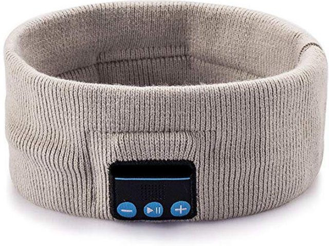 Junmaocun Bluetooth Schlaf Kopfhörer mit Augenmaske, elastisches Stirnband Headset für Sport und Musik, Hellgrau - Bild 1