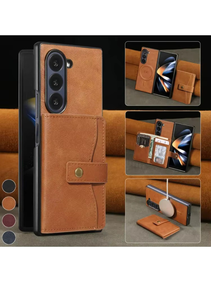 Retro Leder Handyhülle mit Brieftasche und Kartentasche für Samsung Galaxy Z Fold 7, 6, 5, 4, 3 in Blau oder Braun - Bild 3