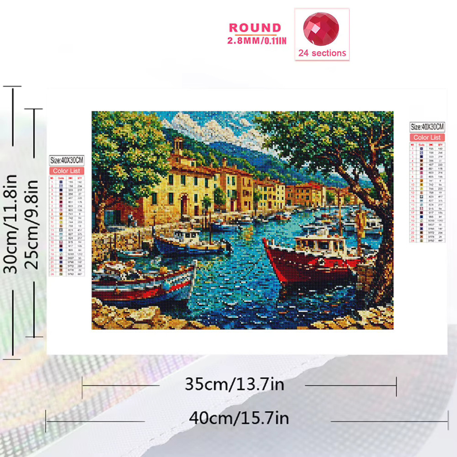 EverShine Diamantmalerei Küstenlandschaft mit Haus und Boot als quadratisches Strass-Mosaik in Multicolour, B/H: 30 x 30 cm - Bild 2