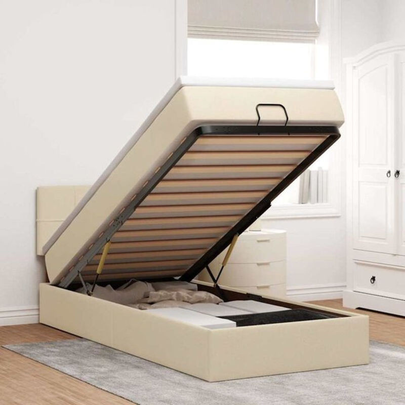 vidaxl Ottoman Polsterbett mit Matratze und LED in Beige, B/T/H: 90 x 190 x 88 cm - Bild 1