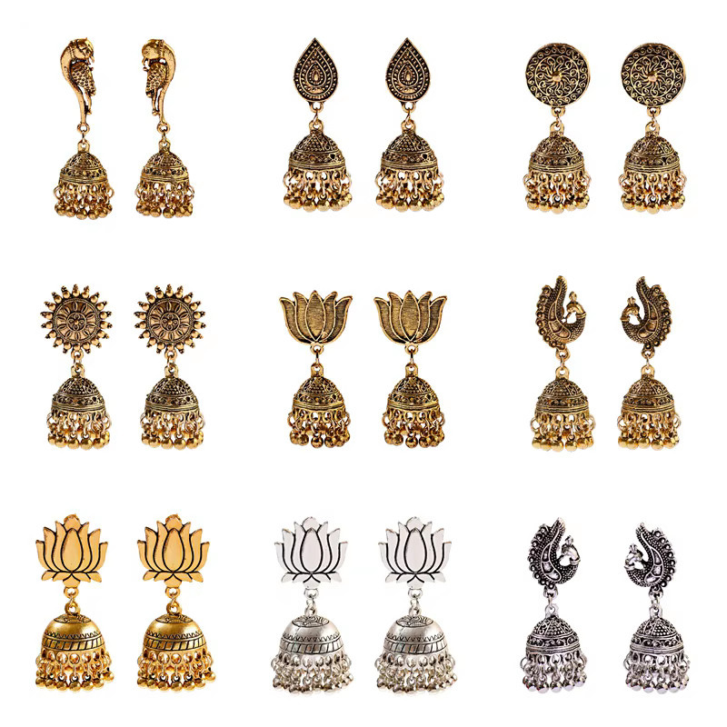 TopHanqi Ohrringe, Jhumka, Gold Farbe, Lotus, Damen - Bild 2