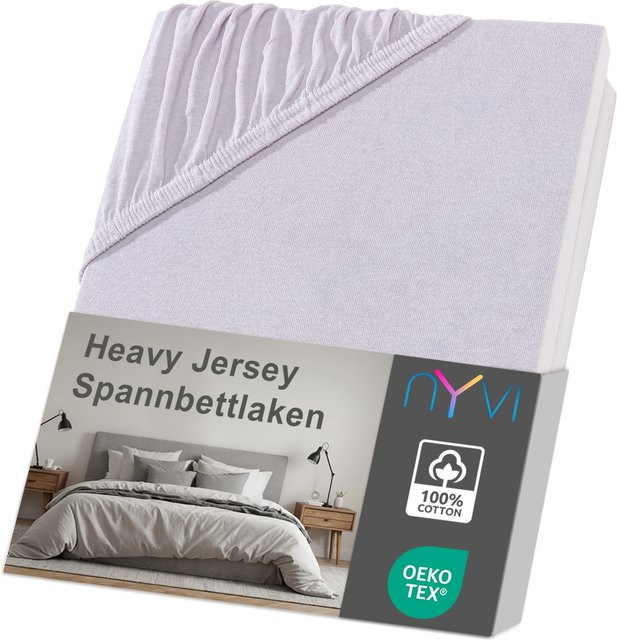 NYVI Spannbettlaken DreamScience Heavy Jersey aus Baumwolle, Silber, B/T: 180 x 200 cm, H: 220 cm + 40 cm Höhe - Bild 1