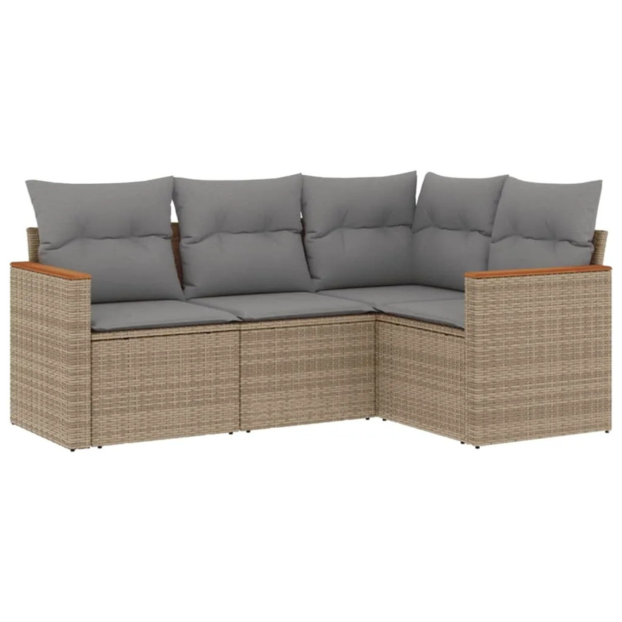 vidaXL 4-teilige Garten-Sofagarnitur in L-Form aus PE-Rattan mit Sitzkissen und Rückenkissen in Beige und Grau - Bild 2